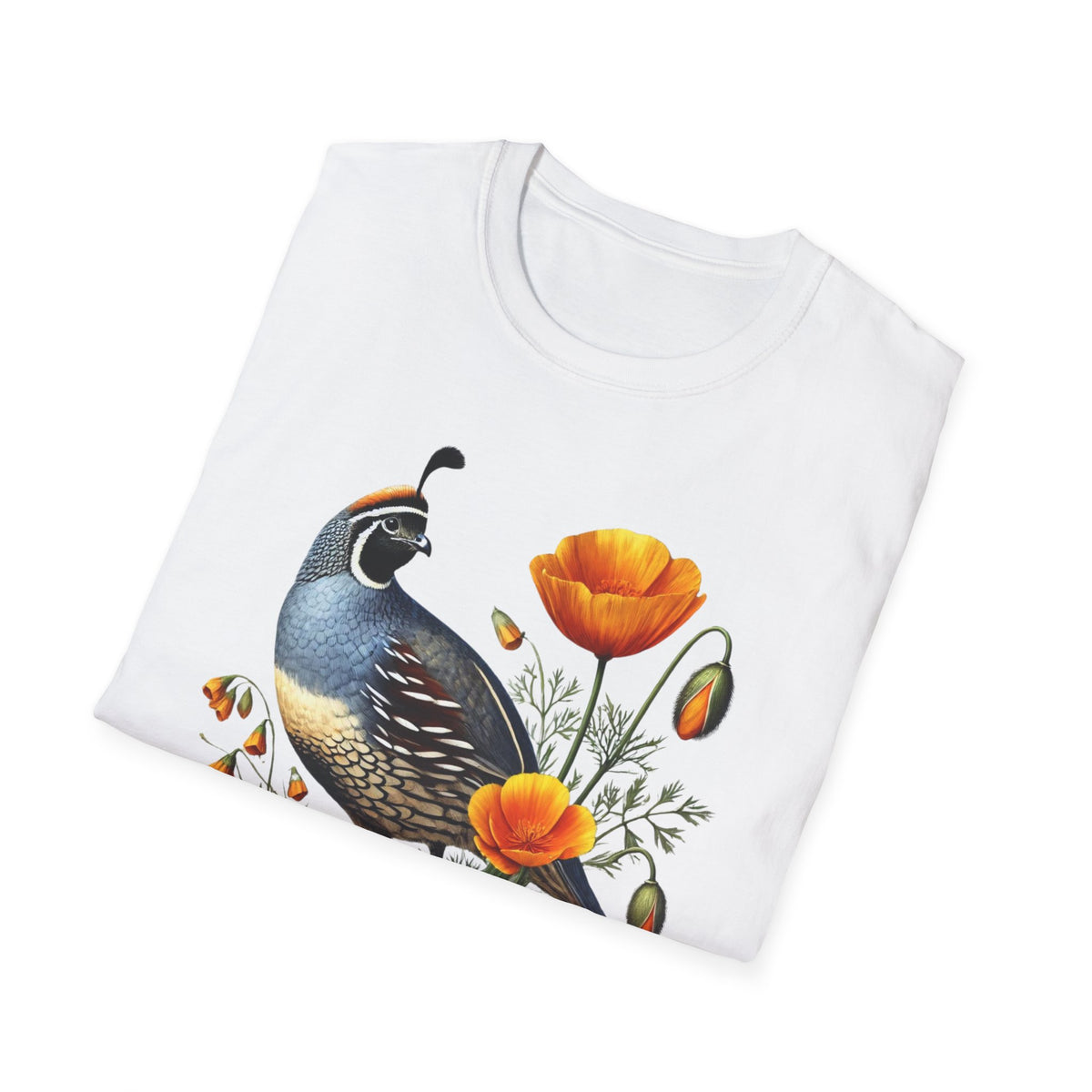 California Quail & Poppy Tee – State Bird and State Flower
