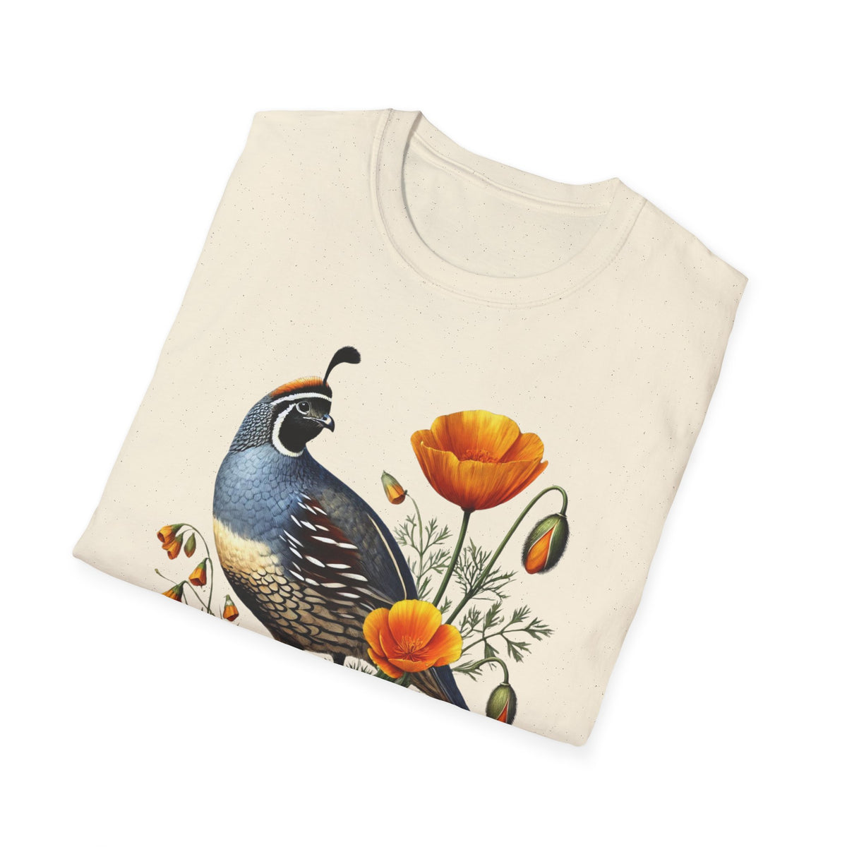 California Quail & Poppy Tee – State Bird and State Flower