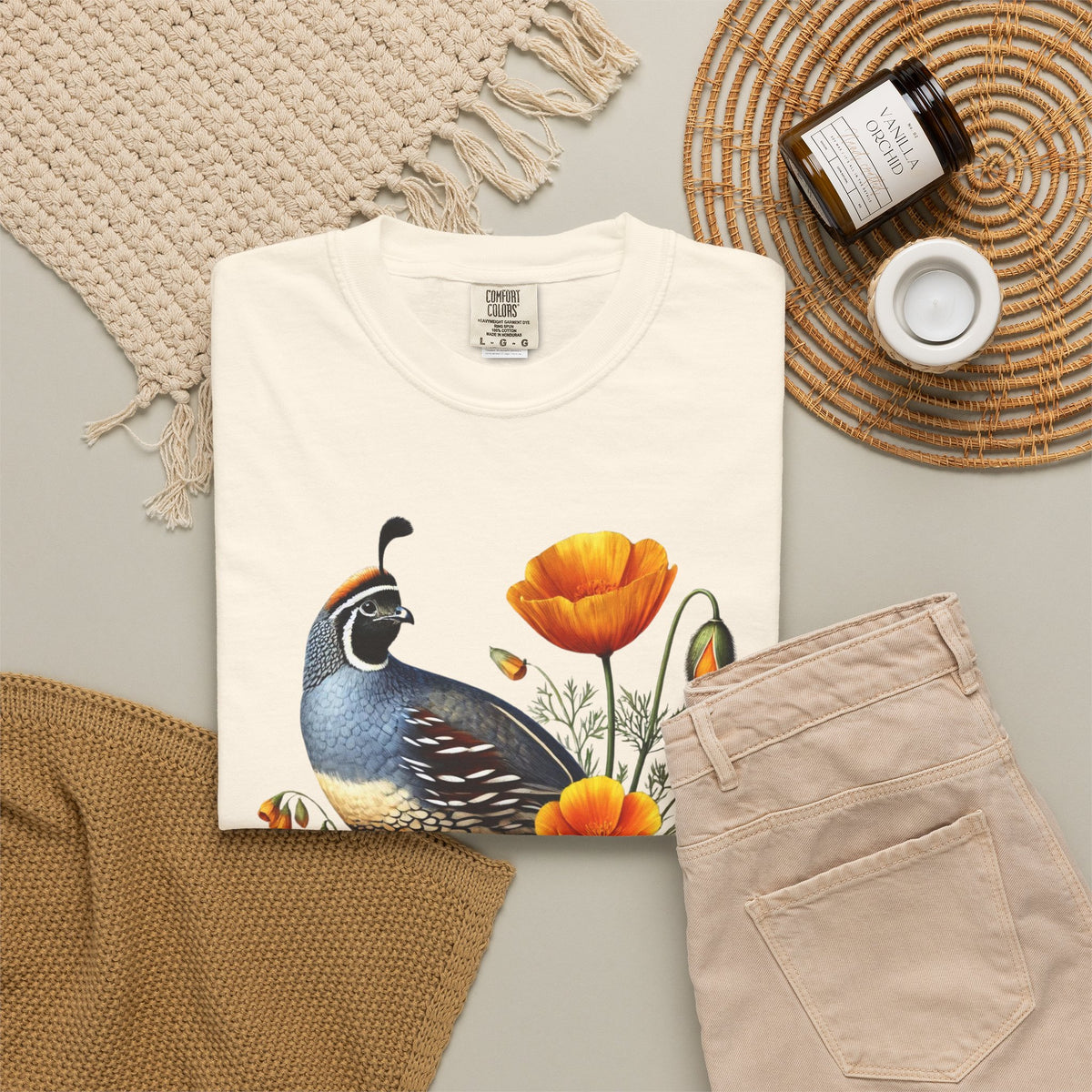California Quail & Poppy Tee