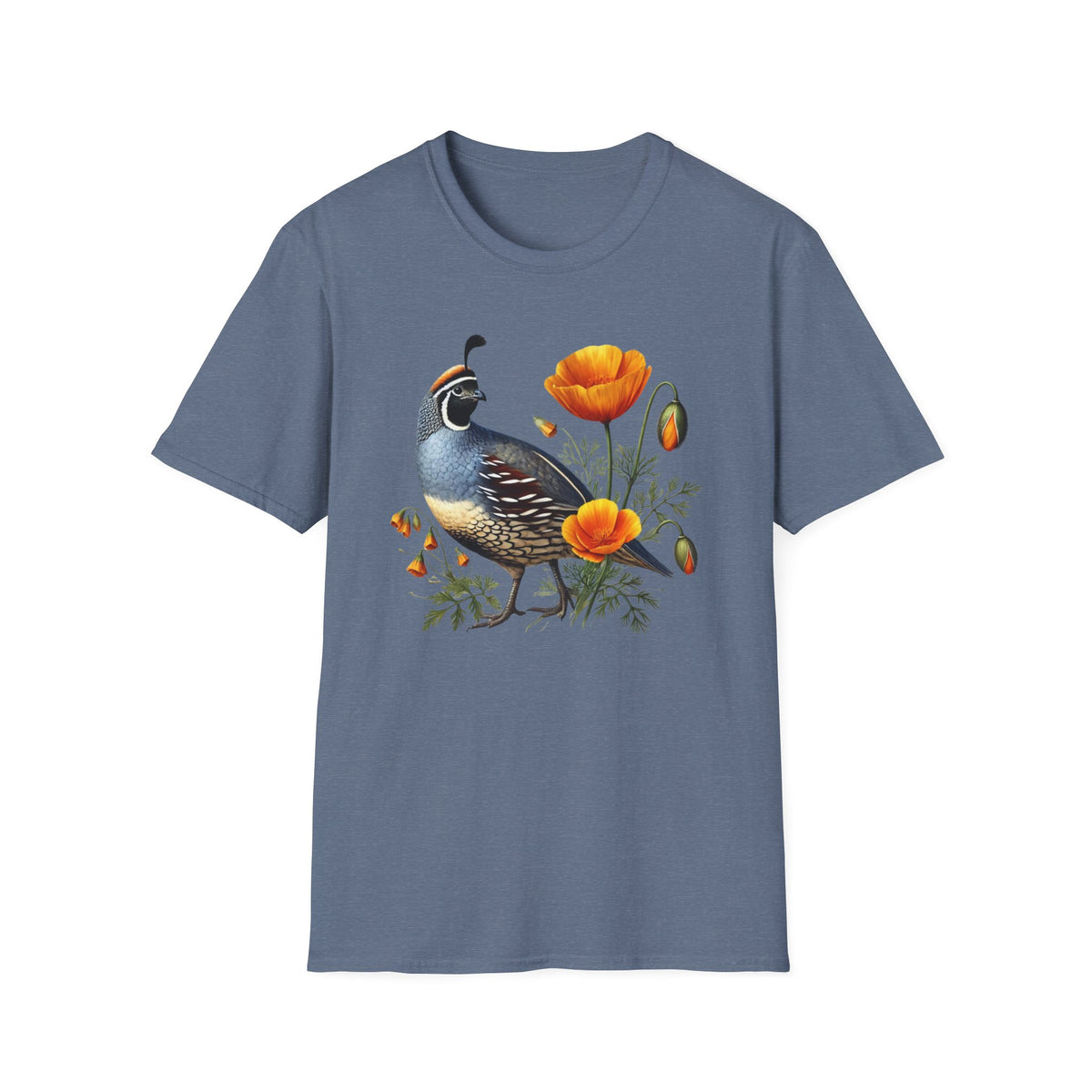 California Quail & Poppy Tee – State Bird and State Flower
