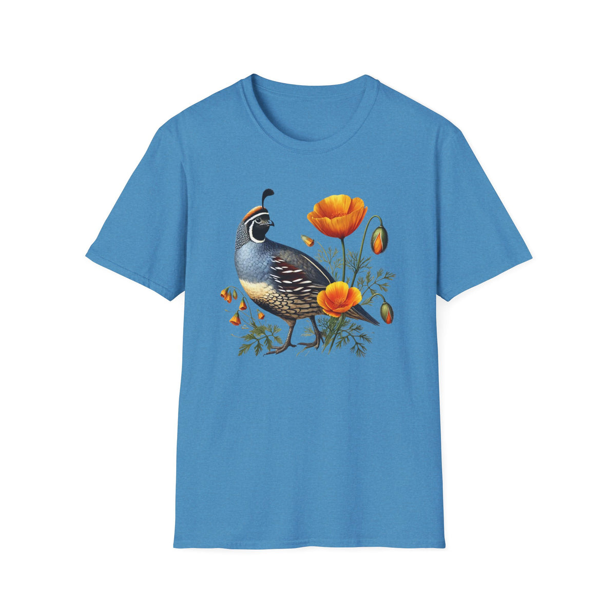 California Quail & Poppy Tee – State Bird and State Flower