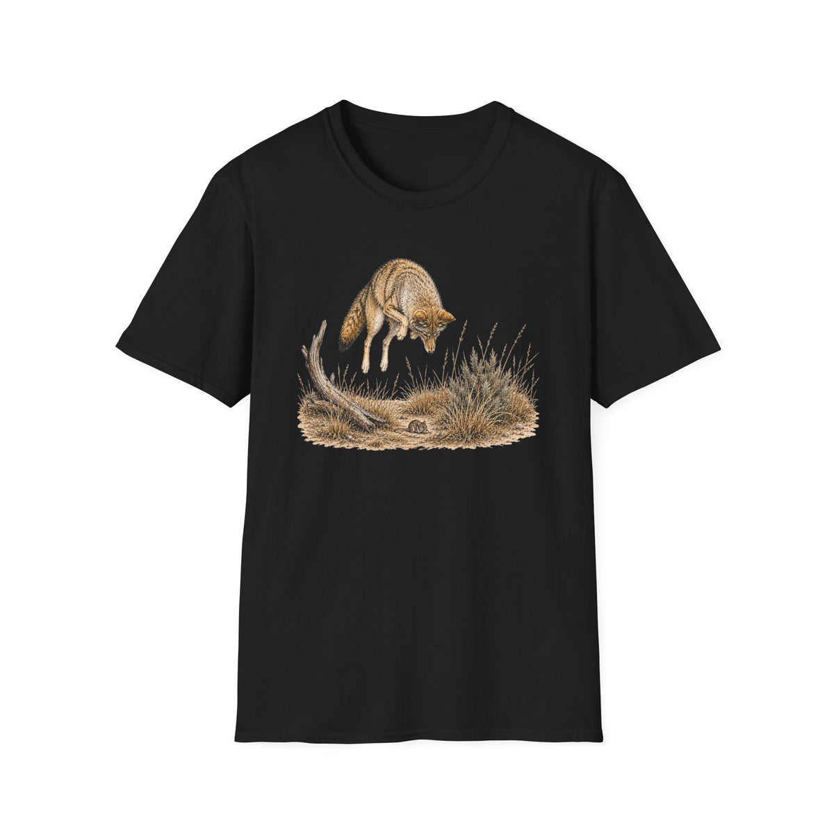 Coyote Pounce Tee – Watercolor-and-Ink Style Coyote