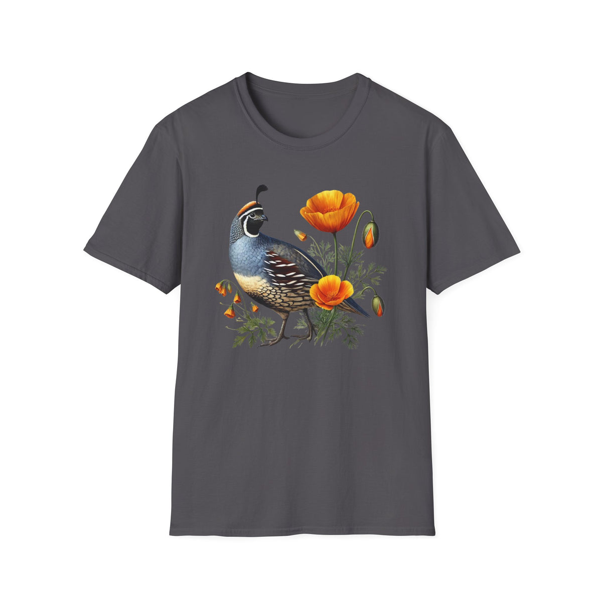 California Quail & Poppy Tee – State Bird and State Flower