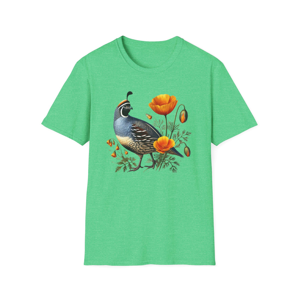 California Quail & Poppy Tee – State Bird and State Flower