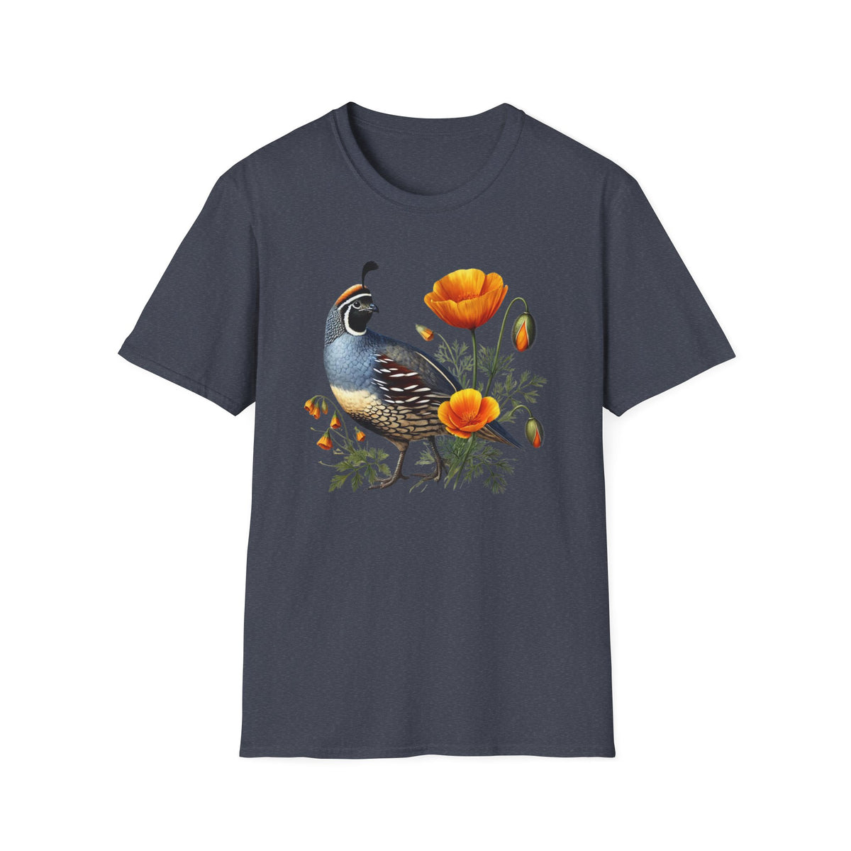 California Quail & Poppy Tee – State Bird and State Flower