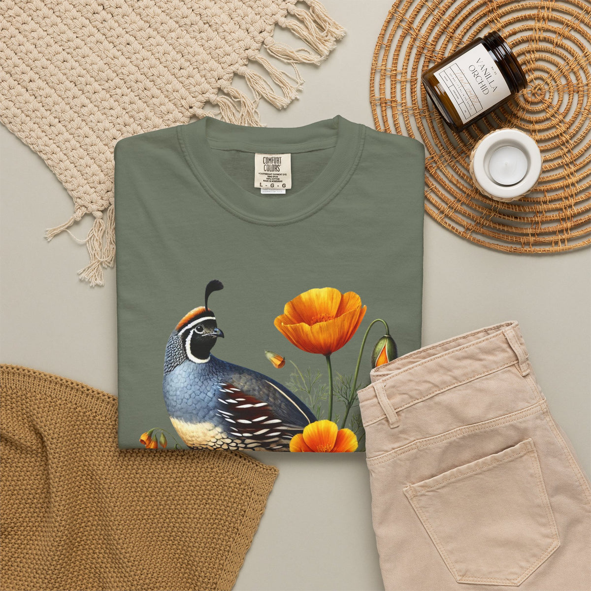California Quail & Poppy Tee