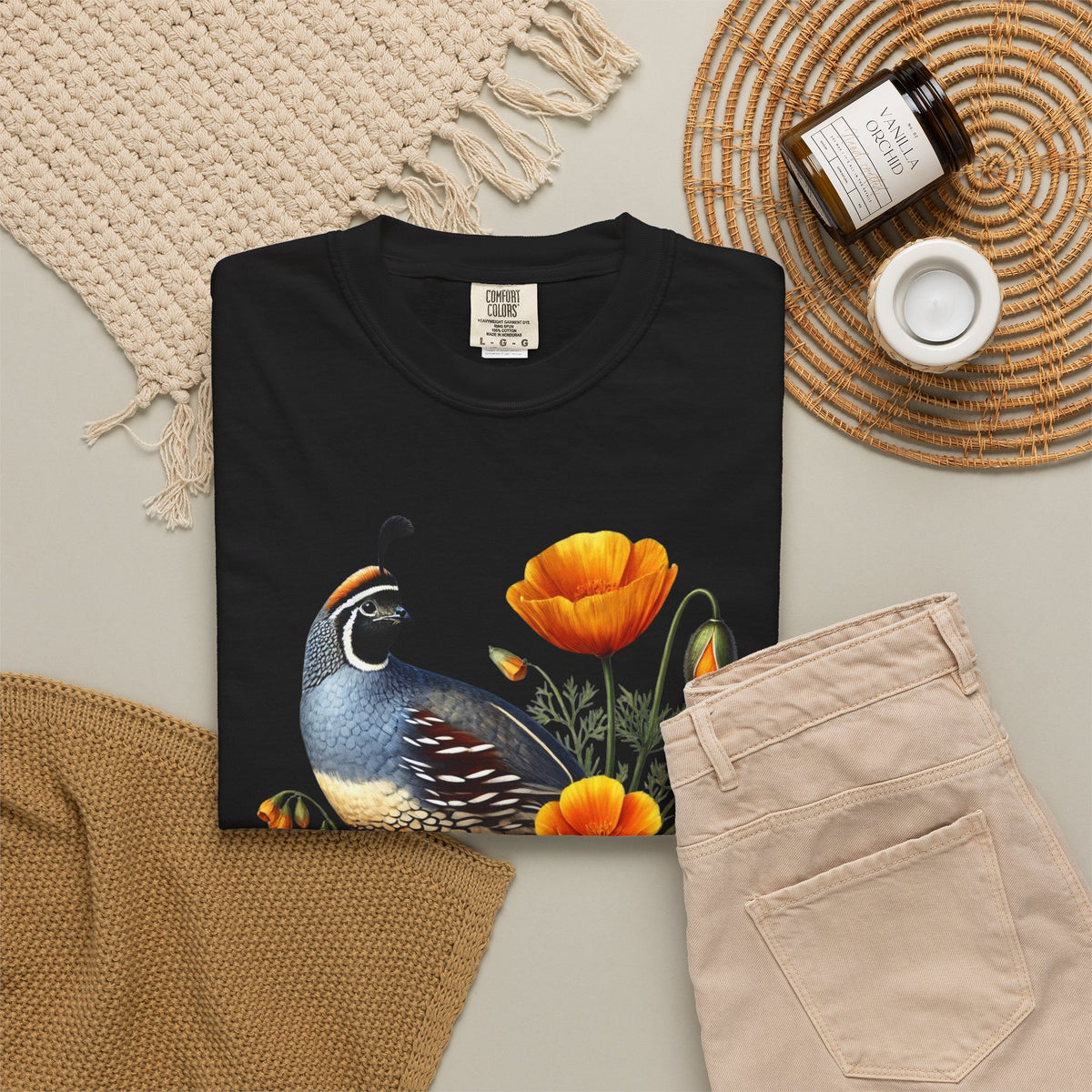 California Quail & Poppy Tee