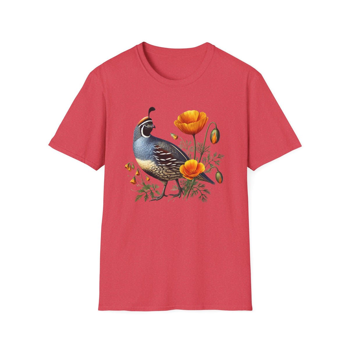 California Quail & Poppy Tee – State Bird and State Flower