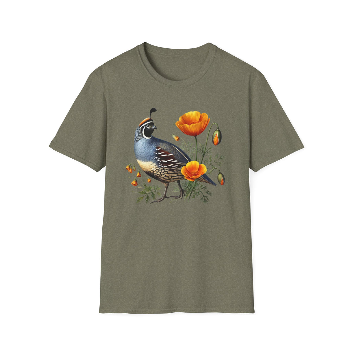 California Quail & Poppy Tee – State Bird and State Flower