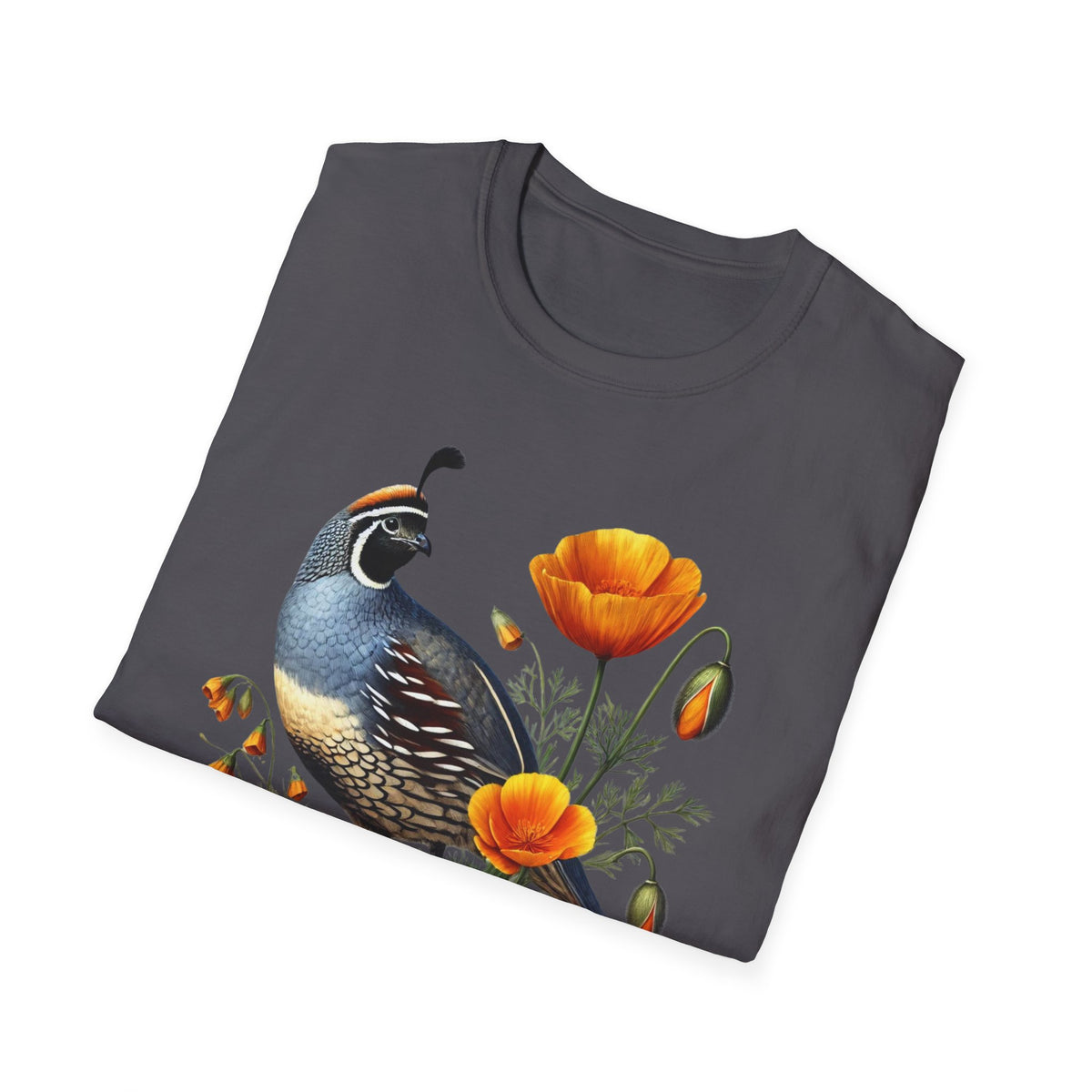 California Quail & Poppy Tee – State Bird and State Flower