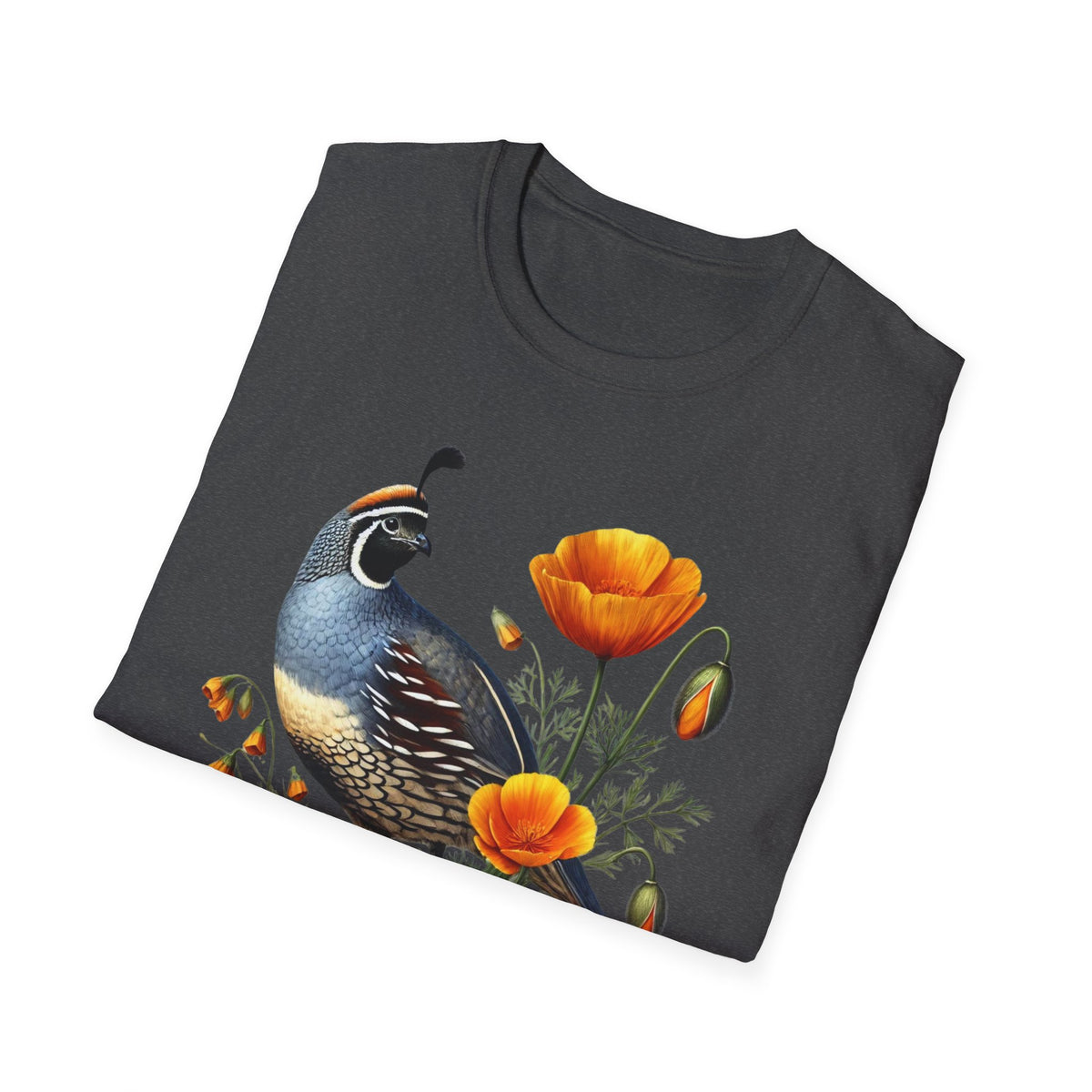 California Quail & Poppy Tee – State Bird and State Flower