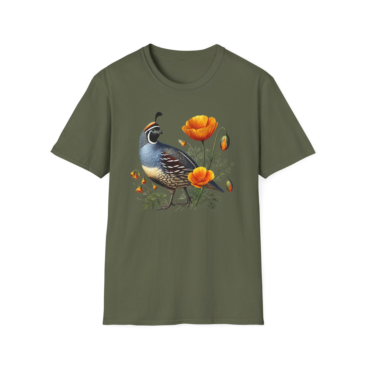California Quail & Poppy Tee – State Bird and State Flower