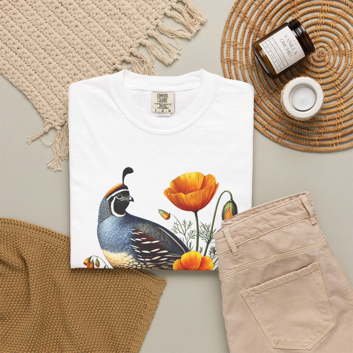 California Quail & Poppy Tee