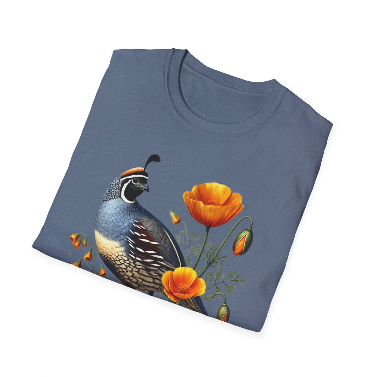California Quail & Poppy Tee – State Bird and State Flower