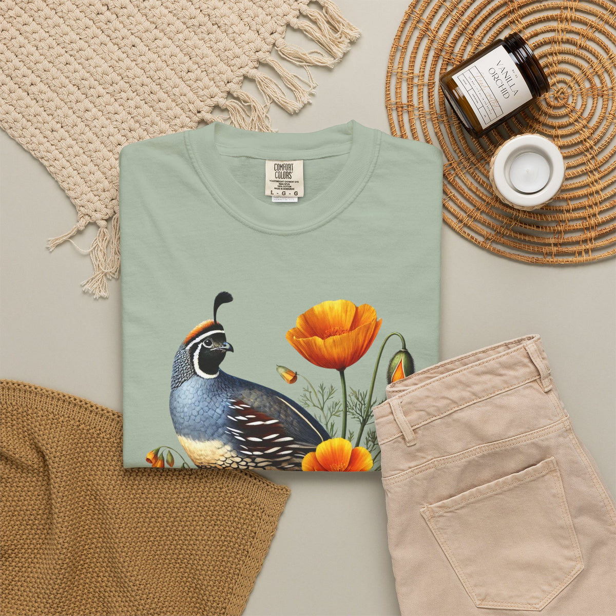 California Quail & Poppy Tee