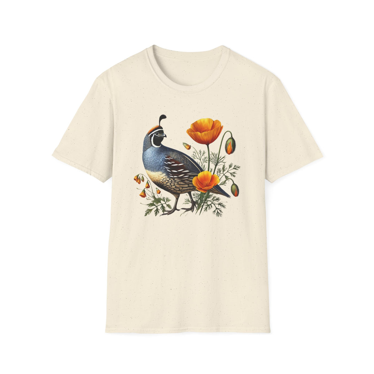 California Quail & Poppy Tee – State Bird and State Flower
