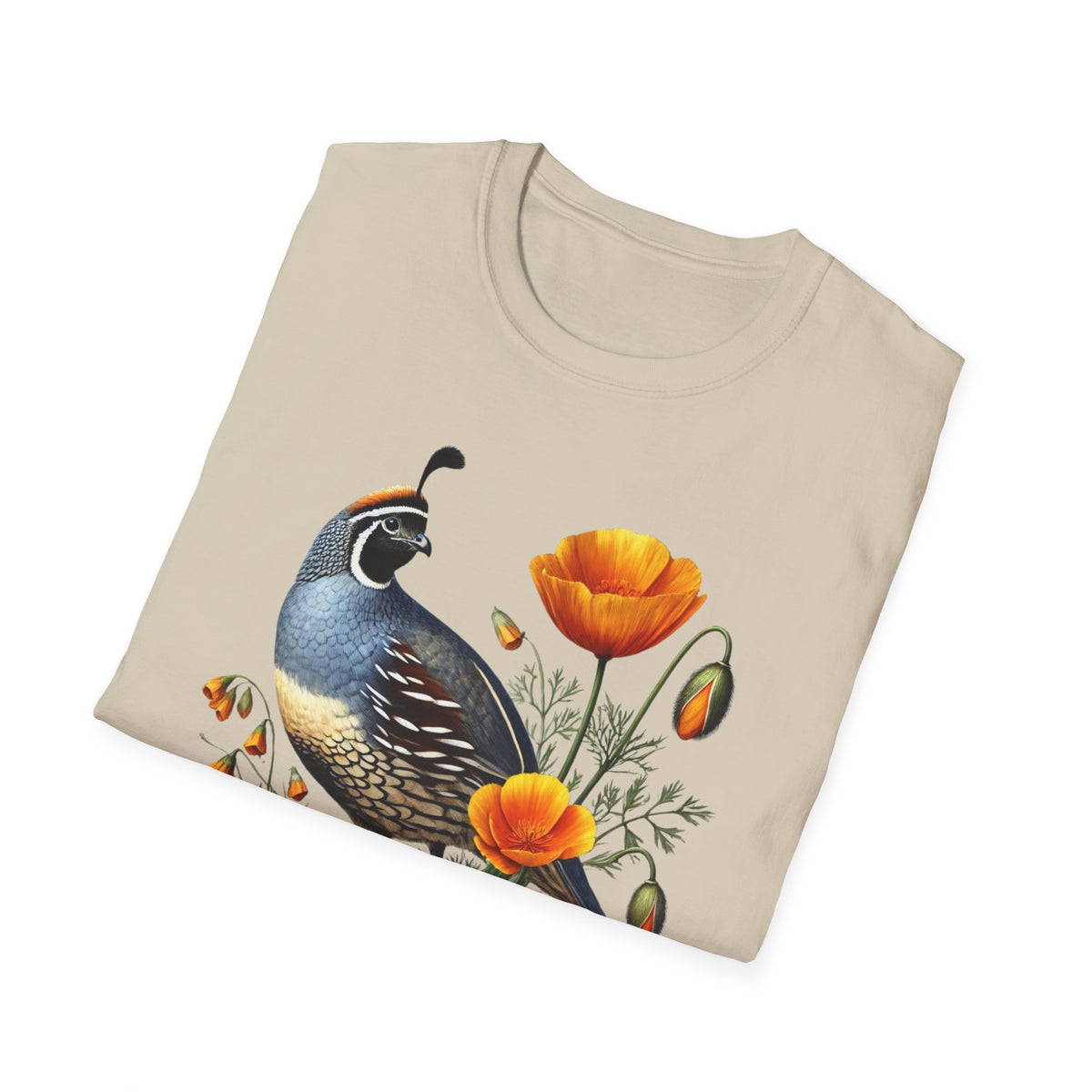 California Quail & Poppy Tee – State Bird and State Flower