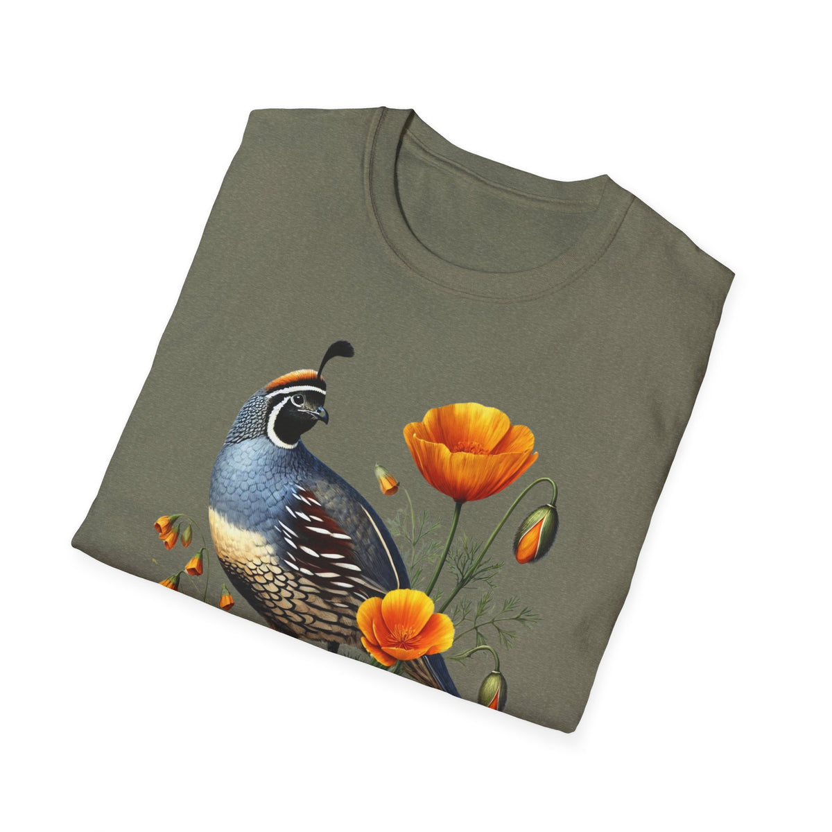California Quail & Poppy Tee – State Bird and State Flower