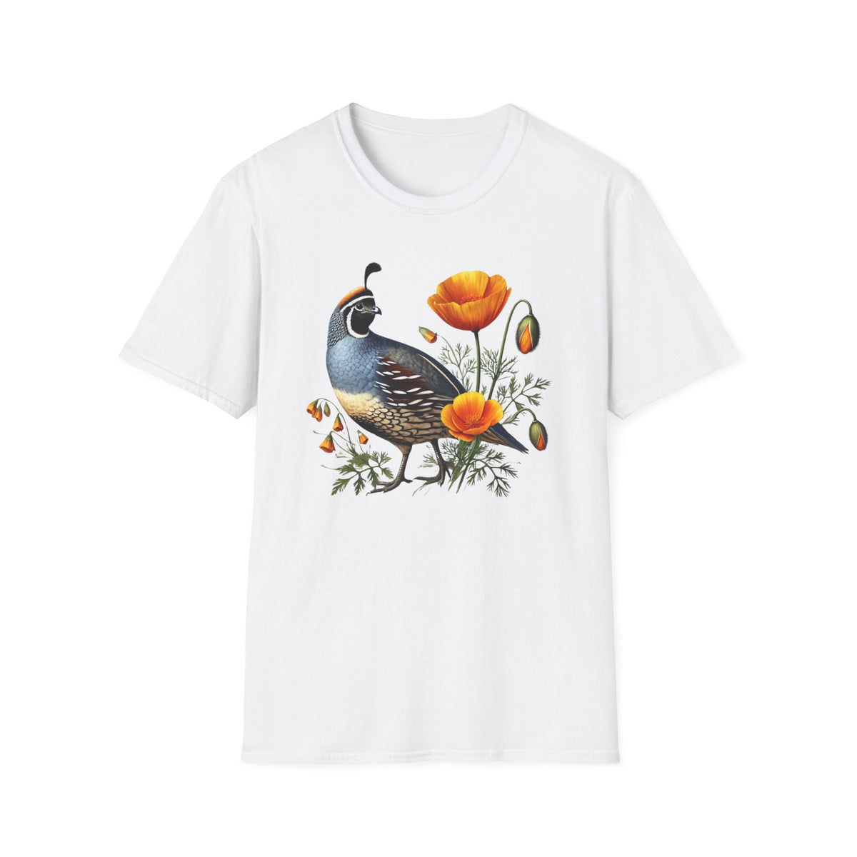 California Quail & Poppy Tee – State Bird and State Flower
