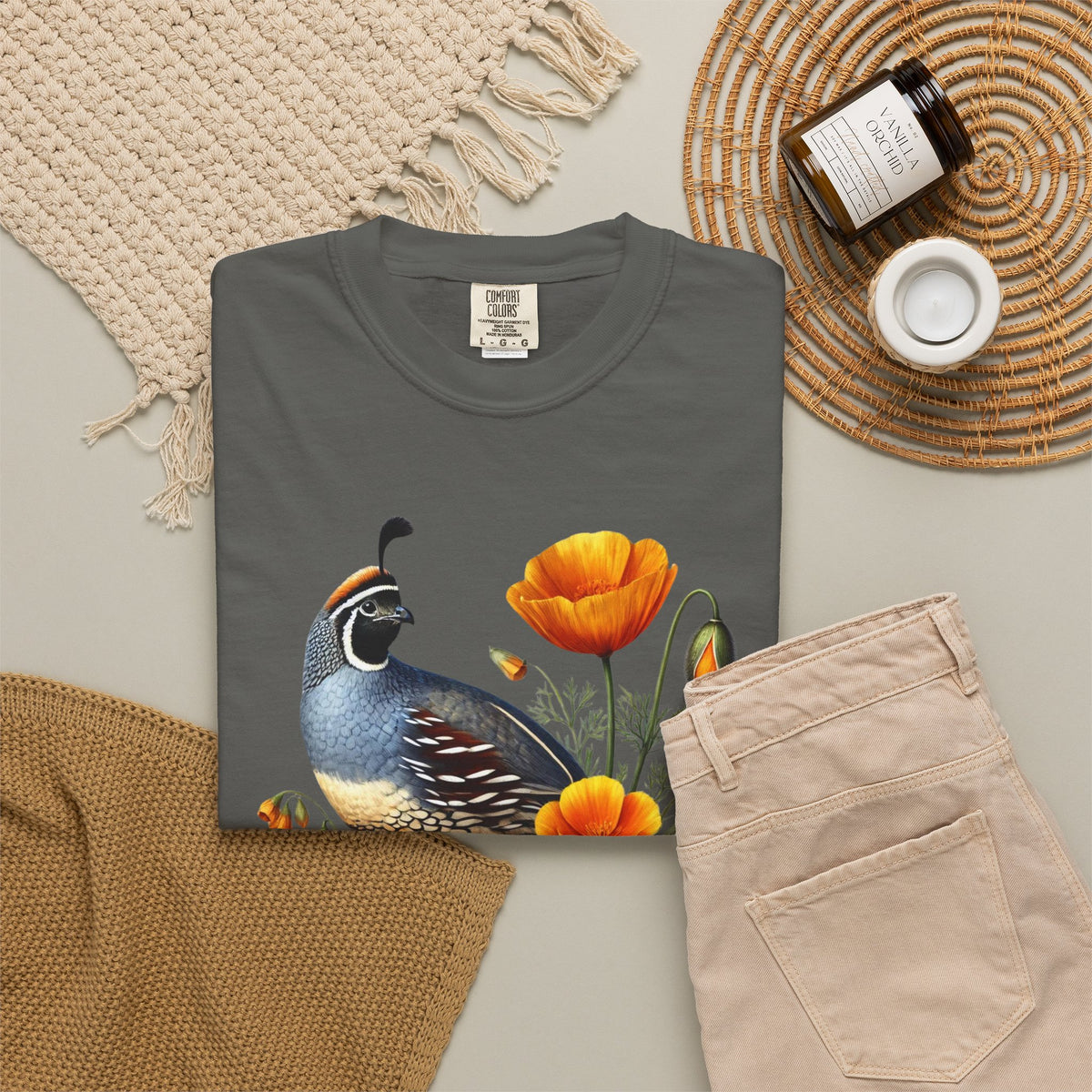 California Quail & Poppy Tee