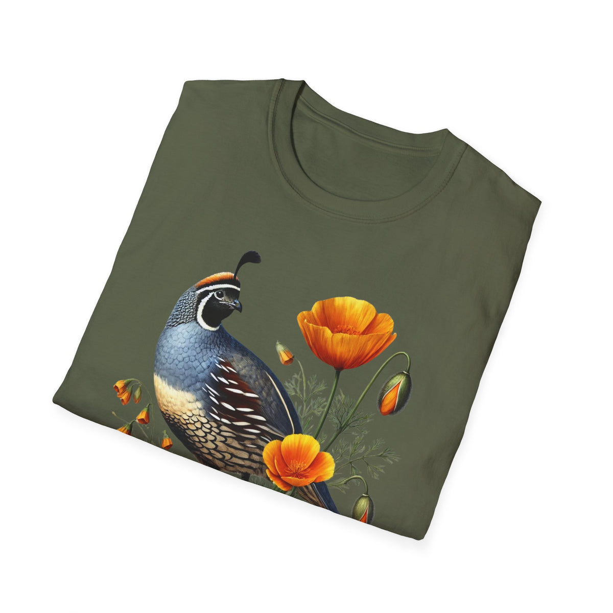 California Quail & Poppy Tee – State Bird and State Flower